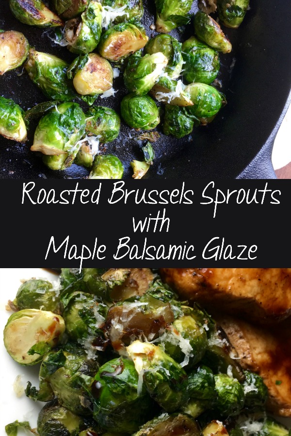 Delicious, quick, and easy Pan Roasted Brussels Sprouts with a Maple Balsamic Glaze. These are great for a weeknight meal, or for Easter or Thanksgiving. They can be made in less than 30 minutes, too. 